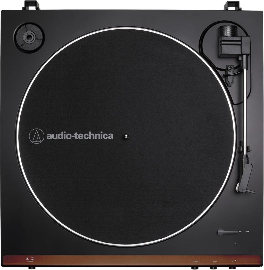 Audio-Technica At-LP60X-BW Fully Automatic Belt-Drive Stereo Turntable, Hi-Fi, 2 Speed, Dust Cover, Anti-Resonance, Die-Cast Aluminum Platter Brown