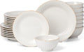 Lenox Dinnerware Sets, French Perle Groove White 24-Piece Dinnerware Set, Service For 8, Stoneware, Dishwasher Safe, Microwave Safe, Bowls, Plates And Bowls, Dinner Dishes, Plates (White, 24 Piece)