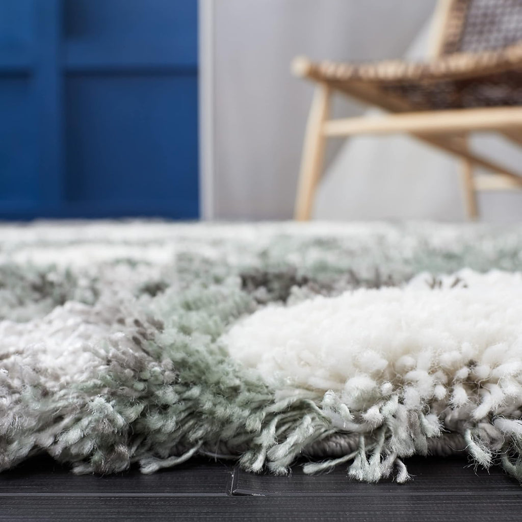 SAFAVIEH Horizon Shag Collection Area Rug - 9' x 12', Grey & Green, Modern Abstract Design, Non-Shedding & Easy Care, 2.6-inch Thick Ideal for High Traffic Areas in Living Room, Bedroom (HZN890Y)