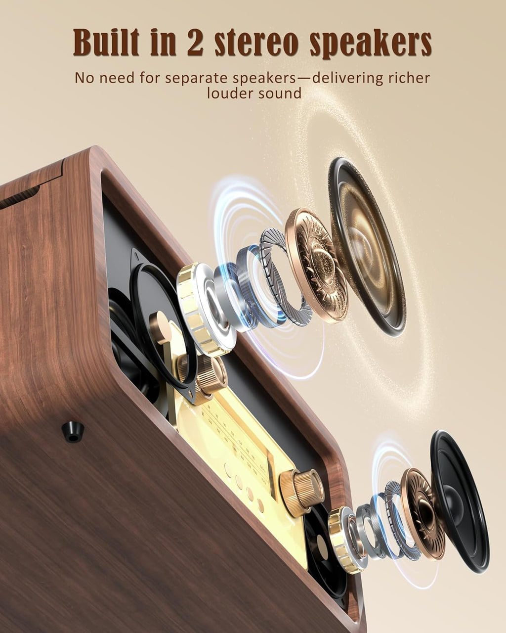 OTIC All-in-One Vinyl Record Player with Speakers, 3-Speed Turntable, Bluetooth Wireless Playback AM/FM Radio Aux-in, Auto-Stop Retro Wooden Design Home Audio&Gift for Music Lovers