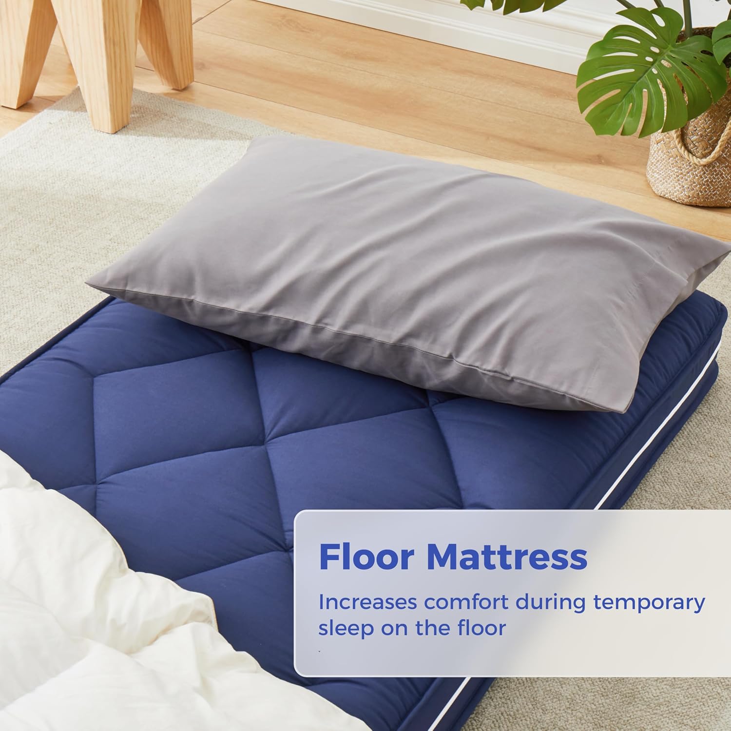 Jamdok 4Inch Floor Mattress,3 Layer Structure Cot Mattress Topper,Gel Memory Foam Futon Mattress,Removable Thickened Cover,Portable Roll Up Sleep Pad (Blue, 72X24)
