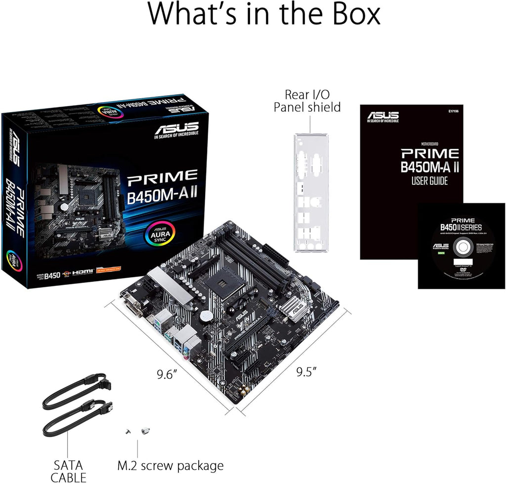 ASUS Prime B450M-A II AMD AM4 (Ryzen 5000, 3rd/2nd/1st Gen Ryzen Micro ATX Motherboard (128GB DDR4, 4400 O.C.), NVMe, HDMI 2.0b/DVI/D-Sub, USB 3.2 Gen 2, BIOS Flashback, and Aura Sync)