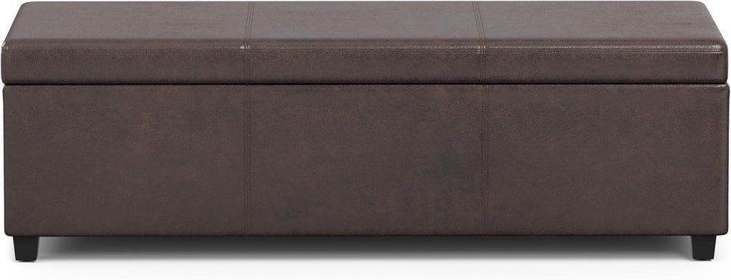 SIMPLIHOME Avalon Extra Large Storage Ottoman Bench - 54 inch Wide Upholstered Vegan Leather Rectangular Lift-Top Ottoman in Distressed Brown, Contemporary Bench for Living Room with Hidden Storage