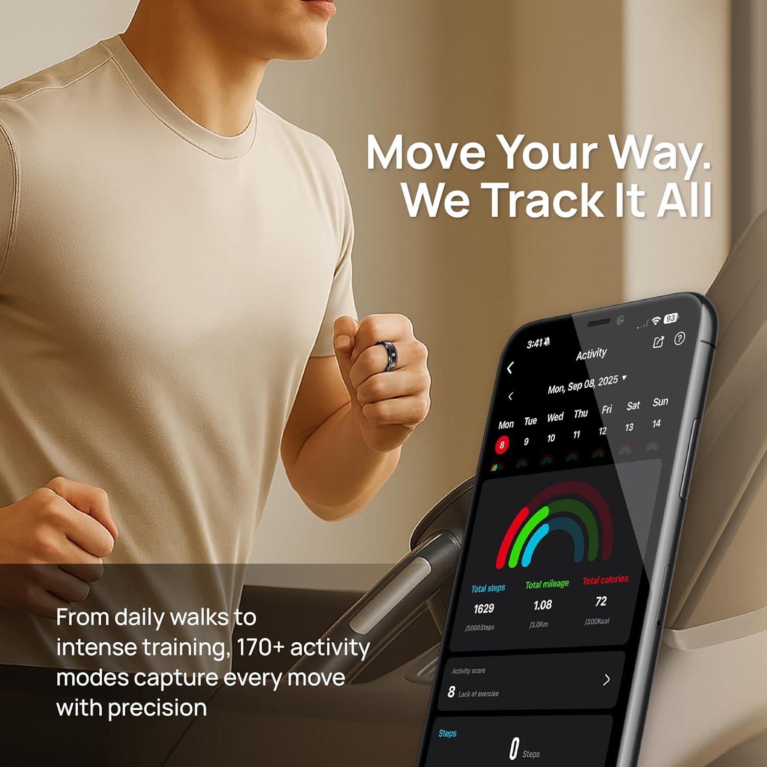 Pachira Smart Ring, Dual 14K Gold Inlays, Fitness/Sleep/Stress/Heart Rate/ SpO2 Tracker, No App Subscription, 7-Day Battery Life, Size Before You Buy, Black (US Size 7.25)