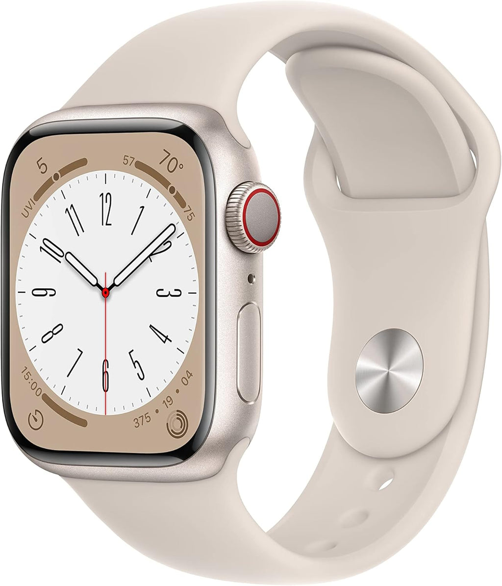 Apple Watch Series 8 GPS + Cellular, 41mm - Starlight Aluminum Case with Starlight Sport Band, S/M (Renewed)