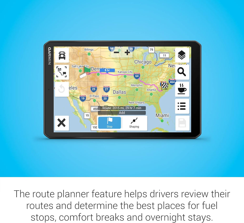 Garmin Dezl OTR810, Large 8" GPS Navigator, Custom Truck Routing, High-Res Birdseye Satellite Imagery, Truck & Trailer Services Directory, Black (Renewed)