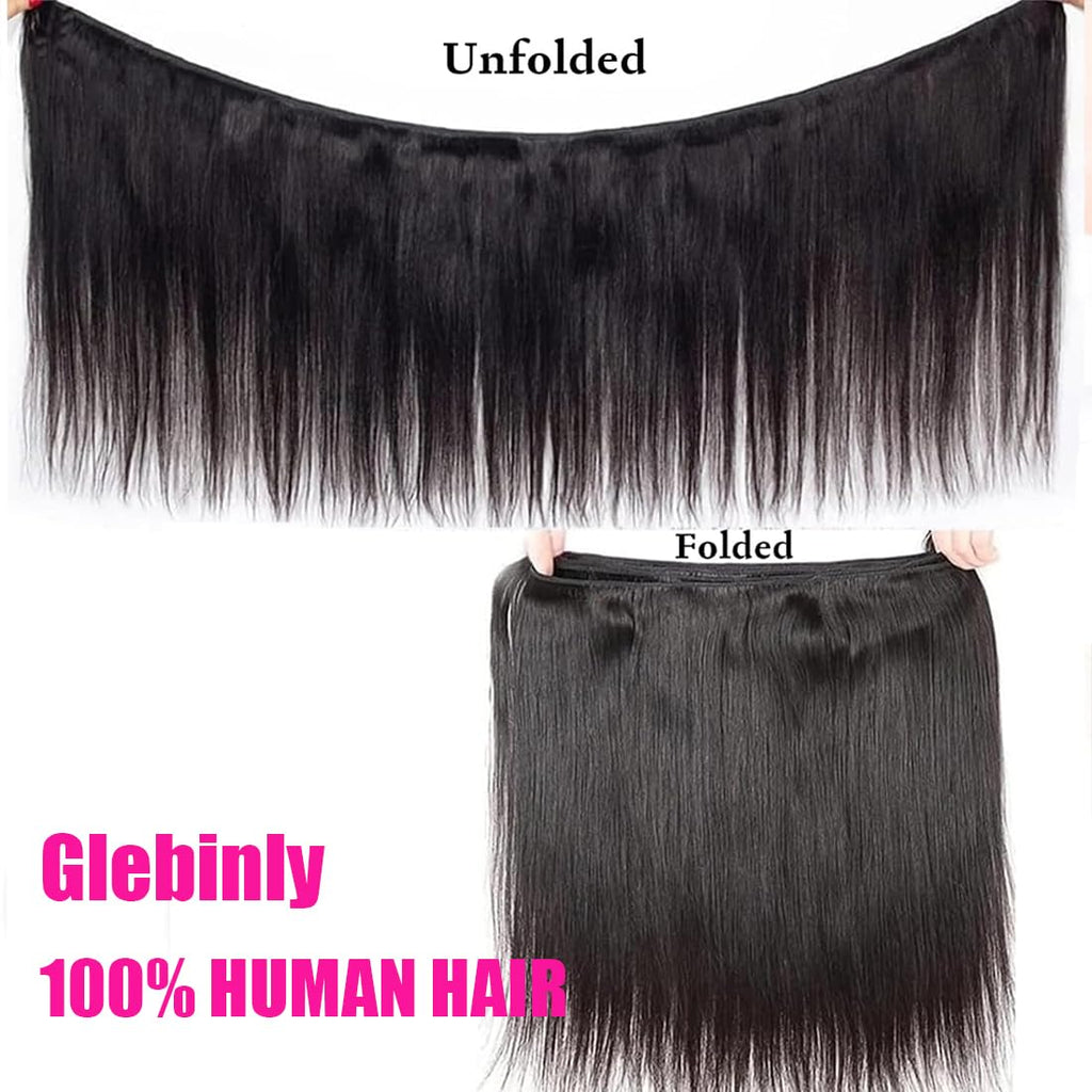 Straight Bundles Human Hair 22 24 26 28 Inch 4 Bundles Straight Hair 12A Double Weft 200% Density Hair Extensions for Women 100% Unprocessed Virgin Human Hair Weave Natural Color Black
