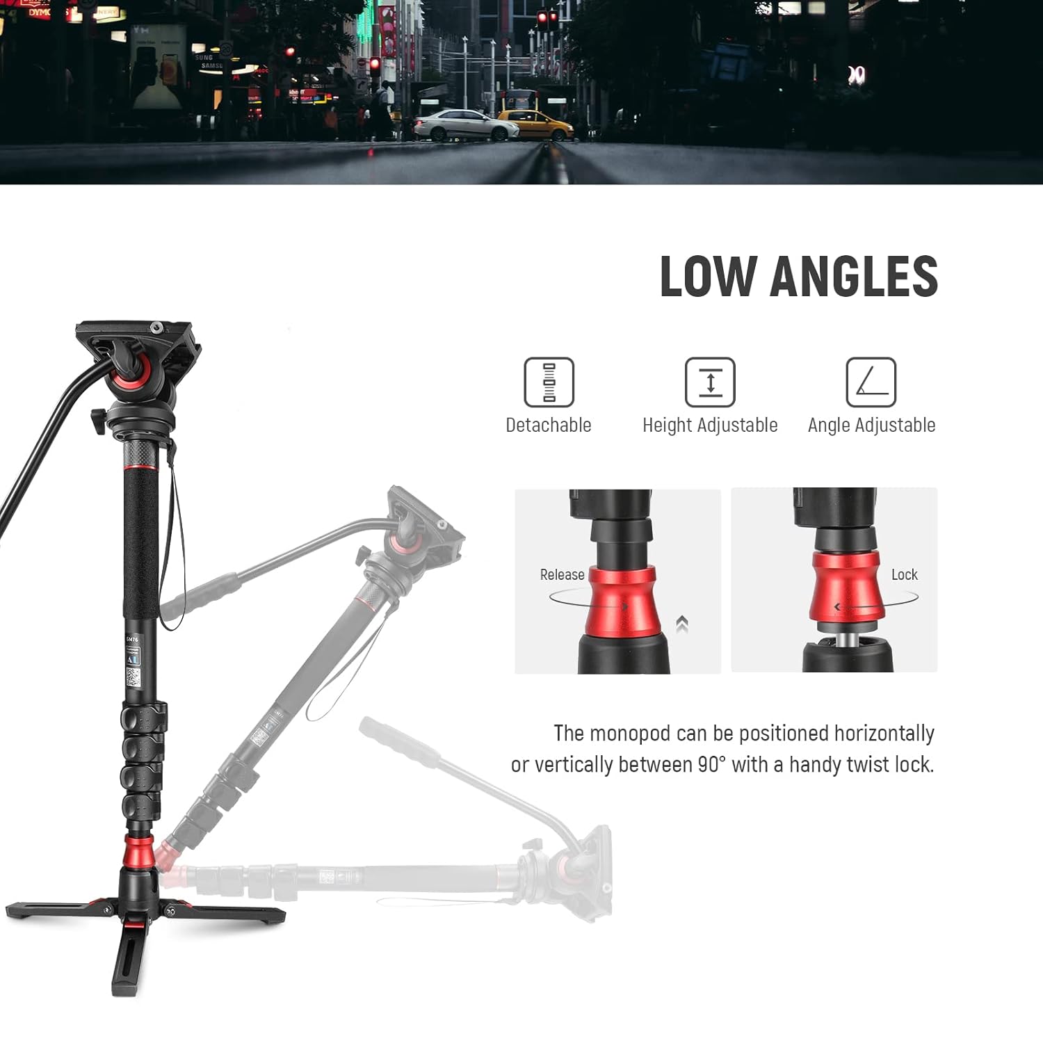 NEEWER Professional Camera Monopod with Feet, 70.5"/179cm Telescopic Portable Aluminum Travel Monopod with Pan Tilt Fluid Head and Removable Tripod Base for DSLR Camera Camcorder, Max Load 13.2lb/6Kg
