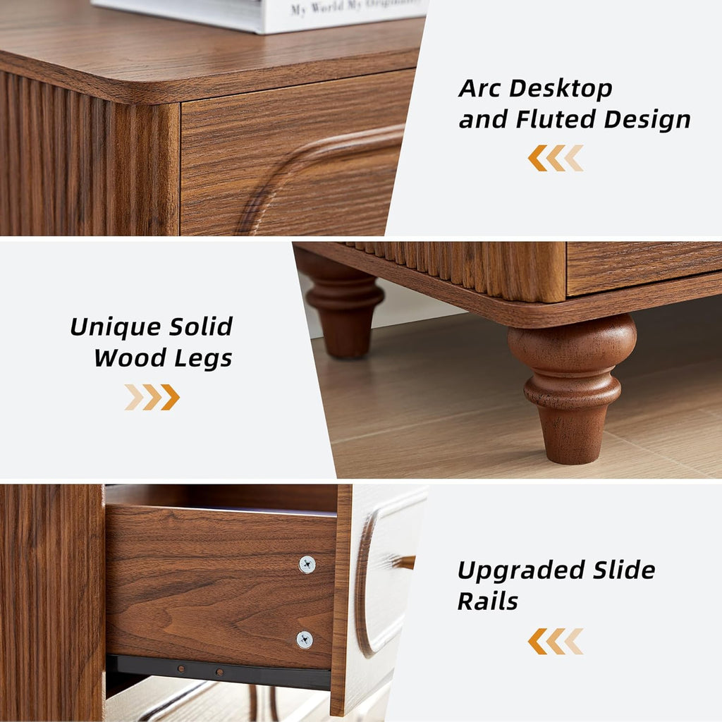 ORRD 12 Drawer Fluted Dresser for Bedroom, Mid Century Modern Chest of Drawers, Wood Storage Small Dresser Organizer for Bedroom Living Room Hallway Closet, Walnut
