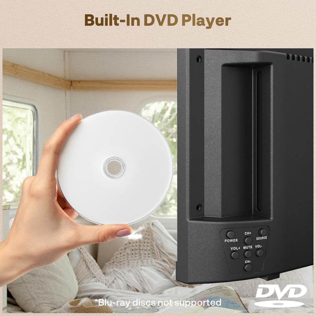 SYLVOX RV TV, 12V QLED TV with DVD Player Built-in, 24 Inch Smart Television for Camper, 12 Volt DC Power Low Energy Consumption, HD 1080P, Bezel Less Design