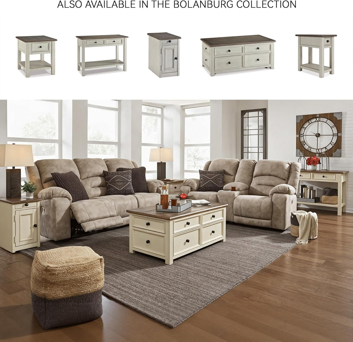 Signature Design by Ashley Bolanburg Lift-Top Coffee Table with Storage Two-Tone Rustic Farmhouse Cocktail Table – Brown/White