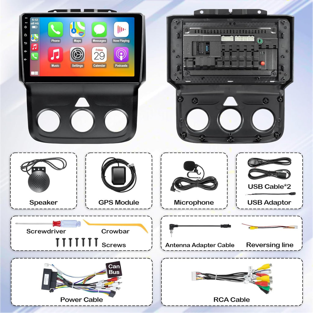 Car Stereo for Dodge RAM 1500 2500 3500 2013 2014 2015 2016 2017 2018 with Wireless CarPlay and Android Auto,9'' Android 13 Touch Screen Radio Replacement,2G Ram 32G ROM(Only fit Manual AC)