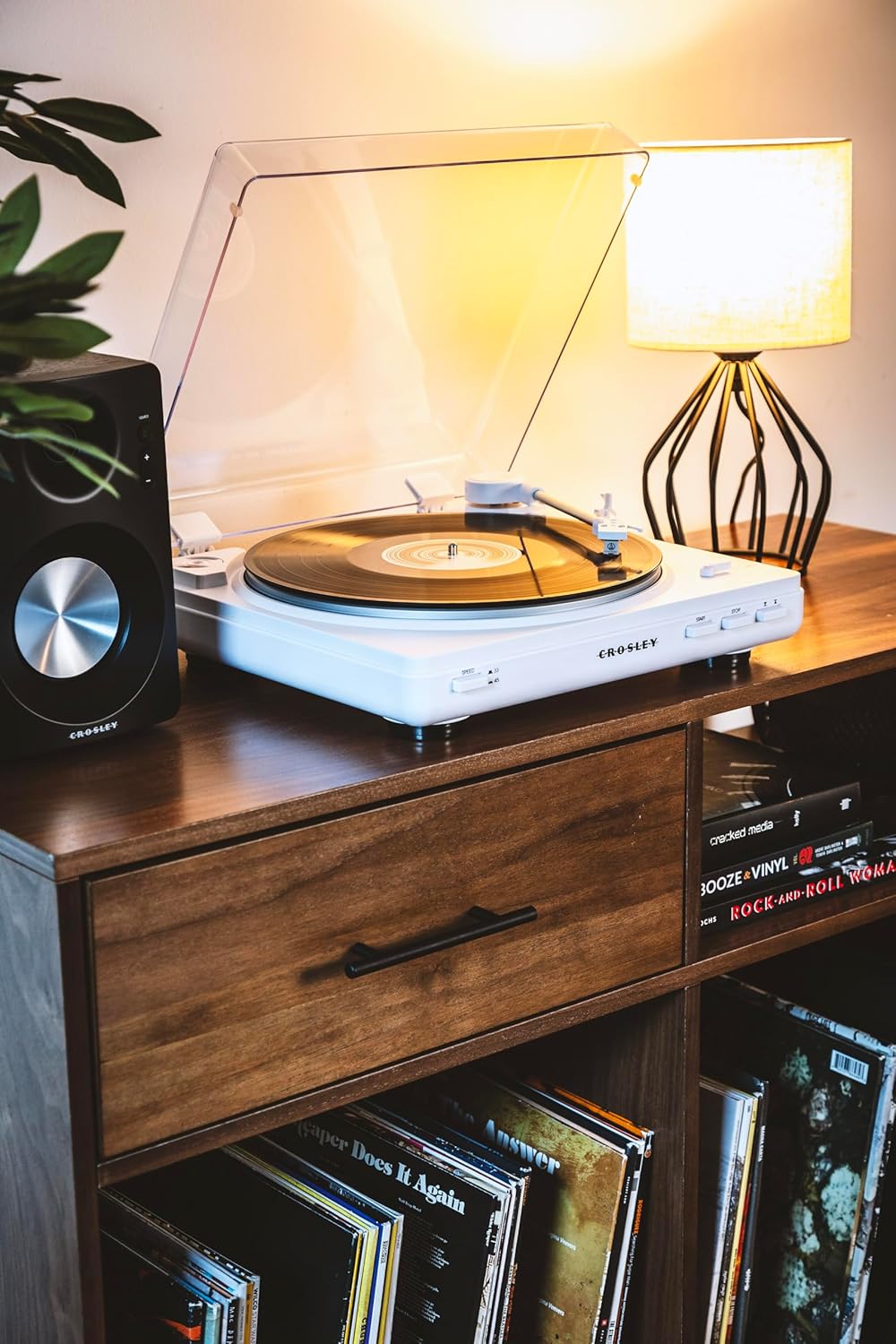 Crosley KT400A-WH Fully Automatic Bluetooth 2-Speed Turntable Record Player with S100A Stereo Speakers, White