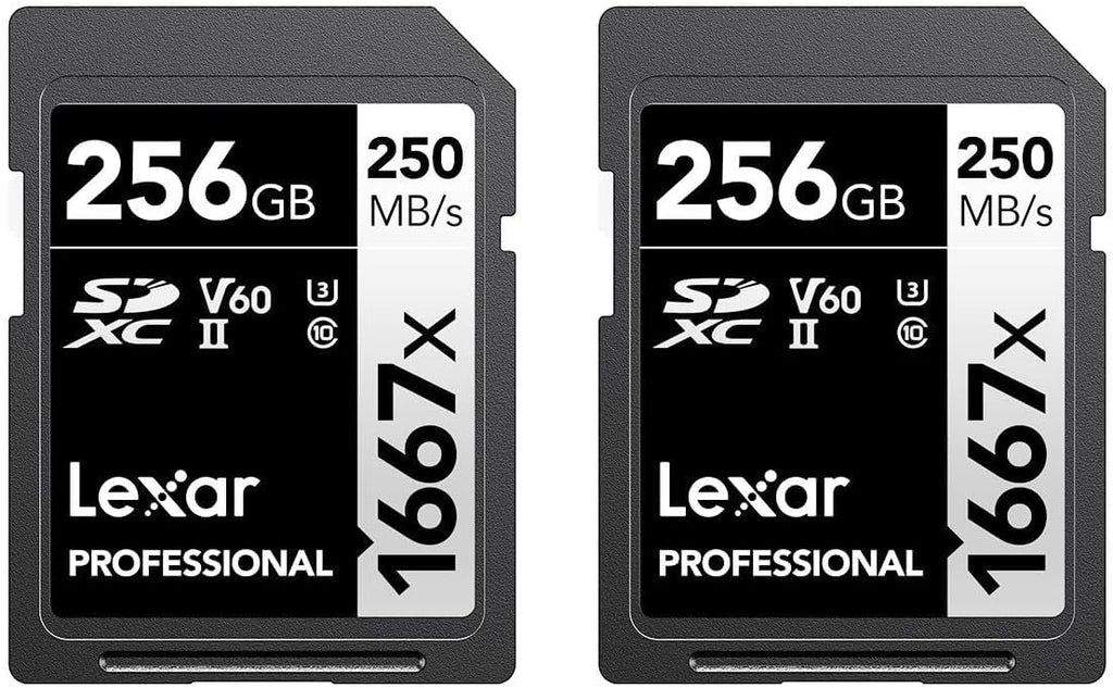 Lexar 256GB (2-Pack) Professional 1667x SD Card, UHS-II, C10, U3, V60, Full HD, 4K, Up To 250MB/s Read SDXC Memory Card, for Professional Photographer, Videographer, Enthusiast (LSD1667256G-B2NNU)