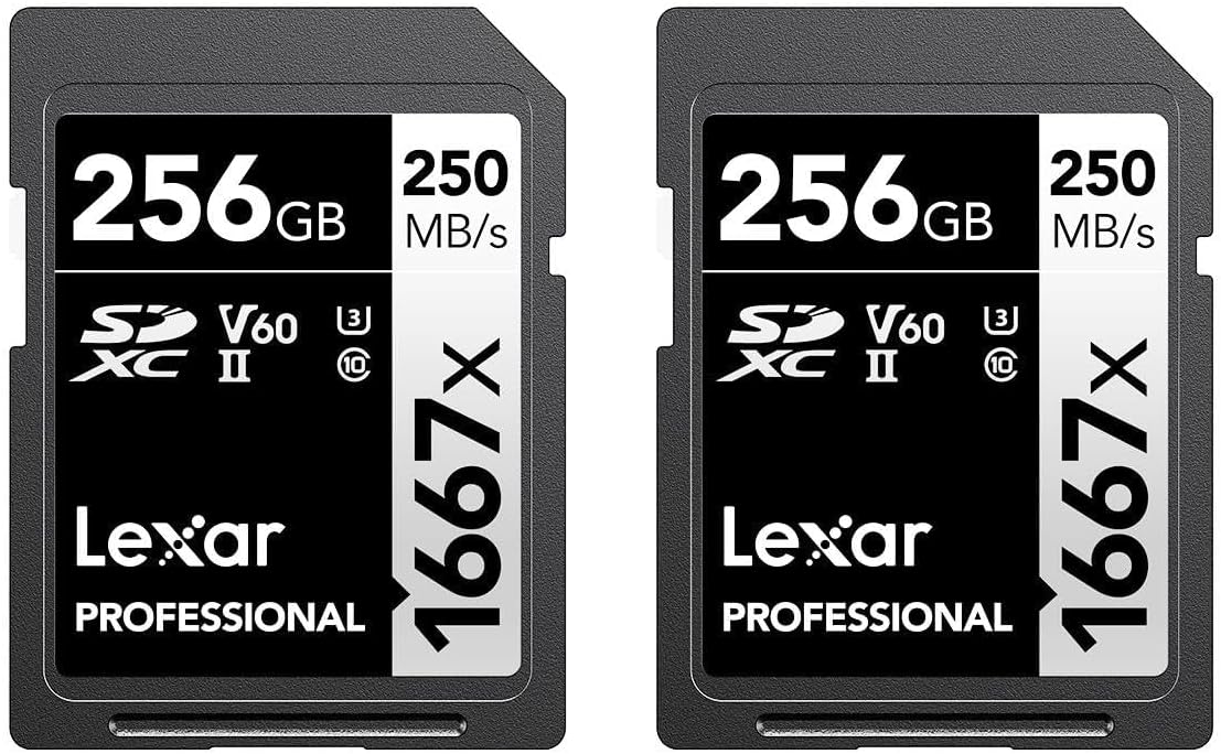 Lexar 256GB (2-Pack) Professional 1667x SD Card, UHS-II, C10, U3, V60, Full HD, 4K, Up To 250MB/s Read SDXC Memory Card, for Professional Photographer, Videographer, Enthusiast (LSD1667256G-B2NNU)