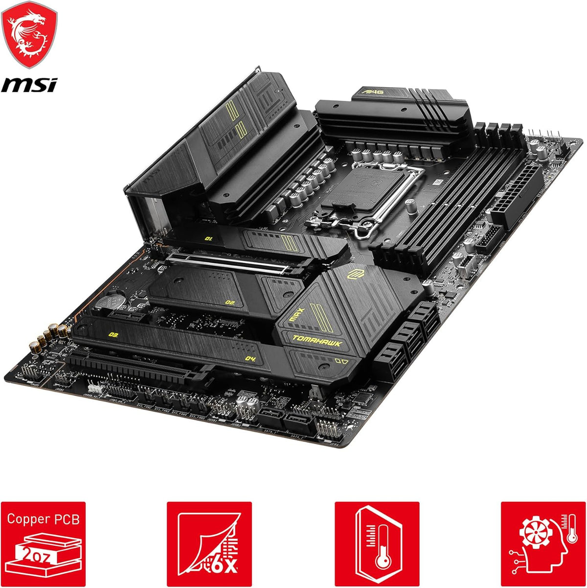 MSI MAG Z790 Tomahawk MAX WiFi Gaming Motherboard (Supports 12th/13th/14th Gen Intel Processors, LGA 1700, DDR5, PCIe 5.0, M.2, SATA 6G, 2.5Gbps LAN, USB 3.2 Gen2, Wi-Fi 7, Bluetooth 5.4, ATX)