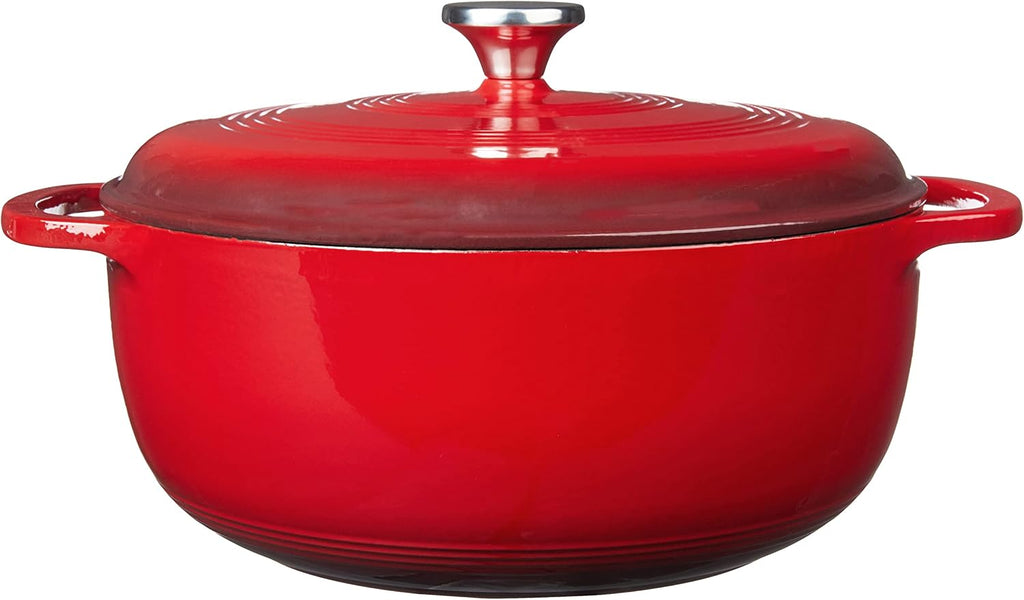 Lodge Essential Enamel Cast Iron Dutch Oven with Lid 7.5 Quart - Oven-Safe Enamel Cookware up to 500° F - Heat-Retaining Braising & Roasting Pot - Non-Toxic Cookware - Island Spice Red