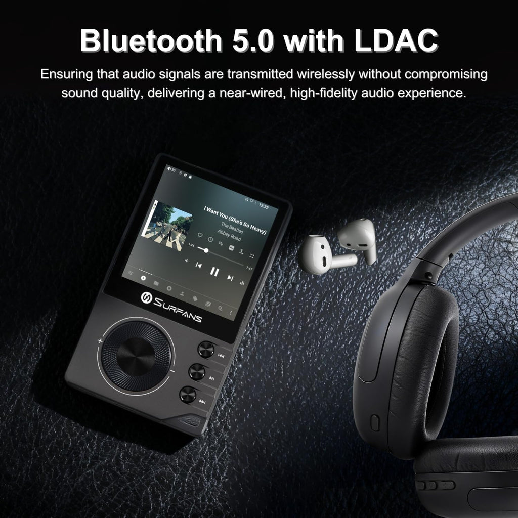 Surfans F20 Pro HiFi Music Player, Dual ESS9018 DAC, DSD512, WiFi & Bluetooth LDAC, Spotify & Tidal Streaming, 4.4mm Balanced 500mW Output, 1TB Expandable Portable DAP(Black)