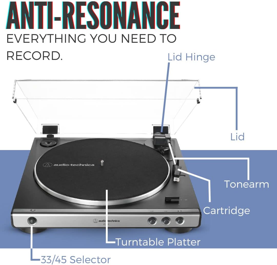 Audio-Technica AT-LP60X Gunmetal Fully Automatic Belt-Drive Stereo Turntable Bundle with Studio Monitor Pair and Vinyl Record Care System Package (3 Items)