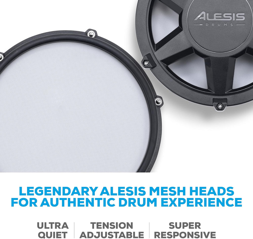 Alesis Nitro Max Kit Compact Electric Drum Kit with Quiet Mesh Pads, 10" Dual-Zone Snare, Bluetooth, 440+ BFD Sounds, Drumeo, USB MIDI, Kick Pedal
