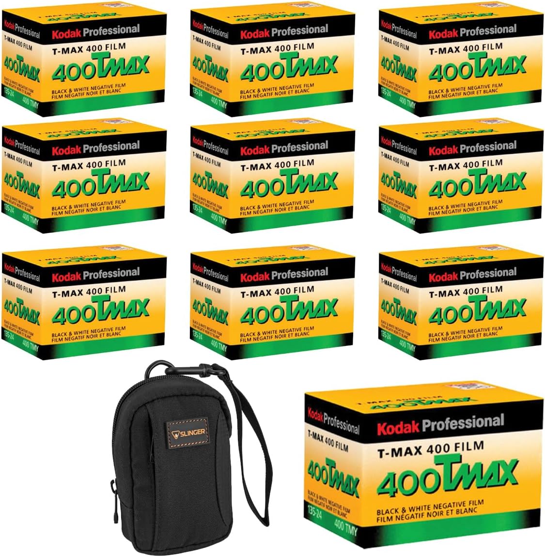 Kodak T-Max 400 TMY 35mm Black White Negative Film, ISO 400, 24 Exposure, 10-Pack, Bundle with Alpine 1 Camera Bag