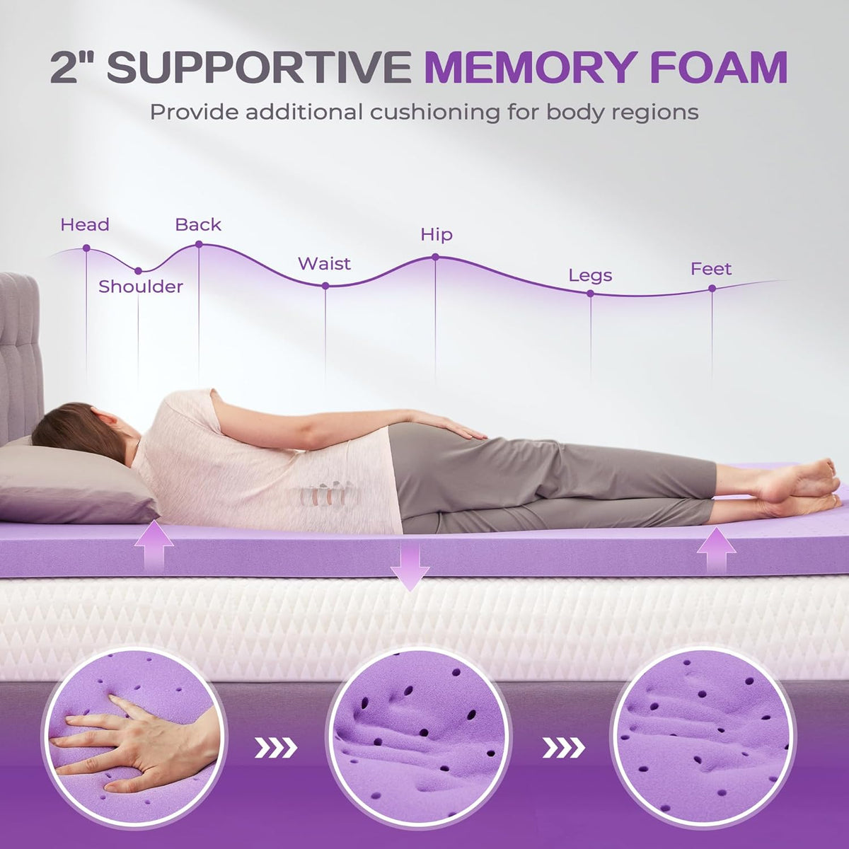 SINWEEK Dual Layer 5 Inch Memory Foam Mattress Topper King Size, 2 Inch Gel Memory Foam Plus 3 Inch 1450 GSM Down Alternative Quilted Pillow Top Mattress Pad Cover, Dark Gray