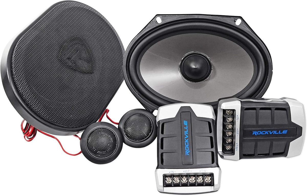 Rockville RV68.2C Bundle: (4) 6x8 / 5x7 Component Car Speakers 1800W Peak/340W RMS, RXA-F1 4-Channel Amplifier, RWK42 4 Gauge Amp Wiring Kit with RCA Cables, for Car Audio Systems, 6-Items