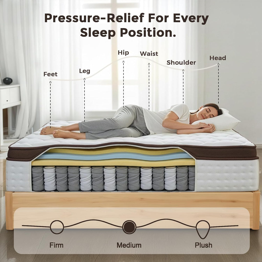 12 Inch Full Mattress, Medium Firm Hybrid Mattress Full with Zoned Pocket Springs & Memory Foam for Pressure Relief, Motion Isolation | Fiberglass-Free, CertiPUR-US Certified | 75"*54"
