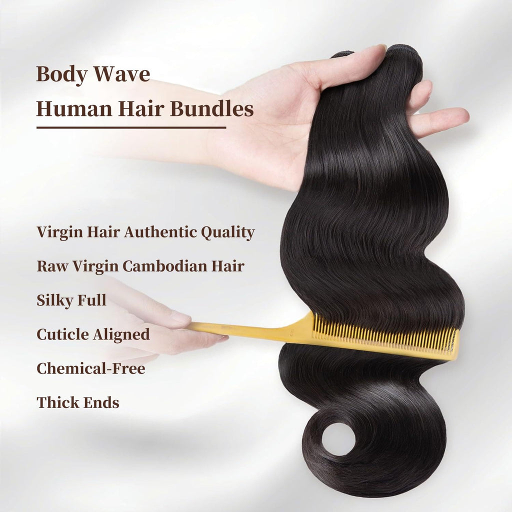 17A Body Wave Bundles Human Hair 100% Raw Cambodian Human Hair 3 Bundles 18 20 22inch,Triple Lifespan Virgin Remy Hair,Keep Texture Silky Soft After Multiple Washes For Women
