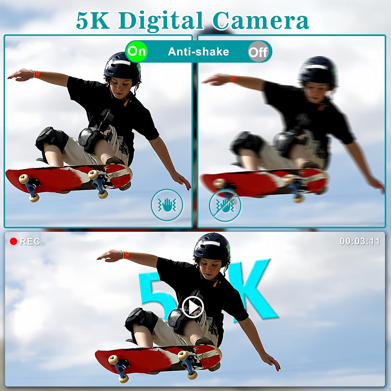 Digital Camera,5K 64MP Camera for Photography with Dual-Lens and Lens Hood,32GB Card 2 Batteries,Selfie 4" Touch Screen Vlogging Cameras for YouTube, Autofocus Flash 18X Digital Zoom Travel Camera