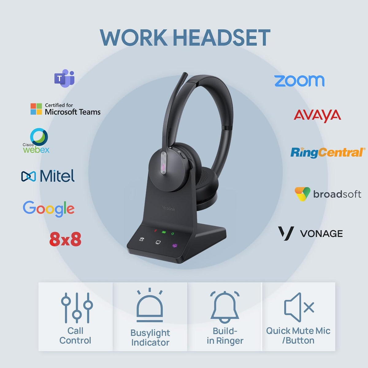 Yealink WH64 Teams Mono DECT & Bluetooth Wireless Headset, 606ft Range Microsoft Certified, Single On Ear Headphone with 3X Noise Cancelling Mic, 26H Talk Time, Office Desk IP Phone, PC, Computer