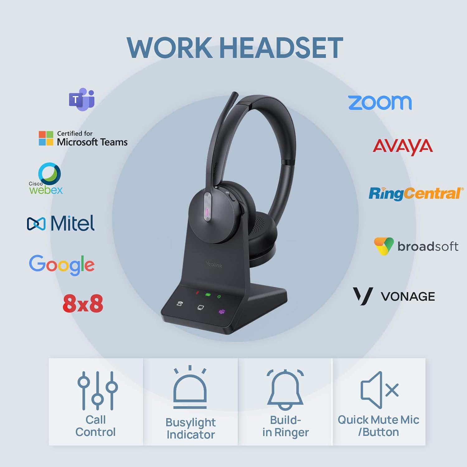 Yealink WH64 Teams Mono DECT & Bluetooth Wireless Headset, 606ft Range Microsoft Certified, Single On Ear Headphone with 3X Noise Cancelling Mic, 26H Talk Time, Office Desk IP Phone, PC, Computer
