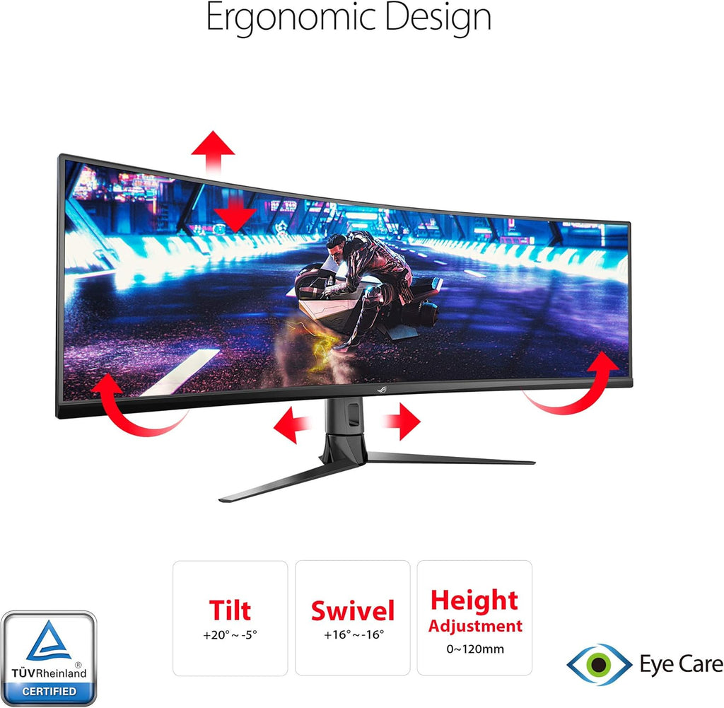 ASUS ROG Strix XG49VQ 49” Curved Gaming FreeSync Monitor 144Hz Dual Full HD HDR Eye Care with DP HDMI Black