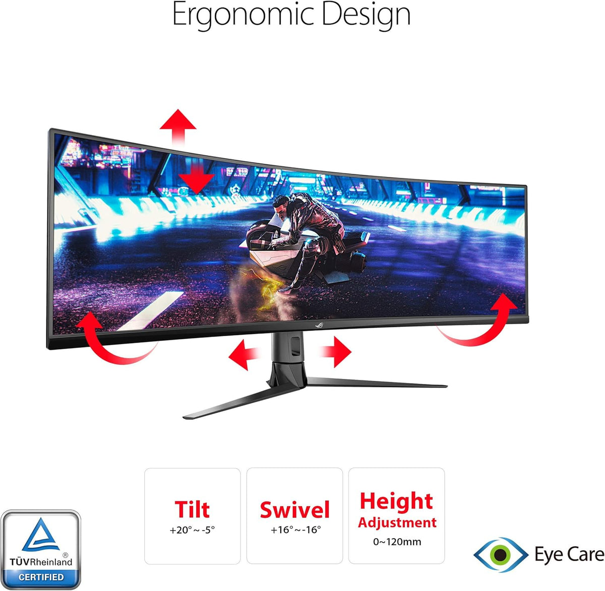 ASUS ROG Strix XG49VQ 49” Curved Gaming FreeSync Monitor 144Hz Dual Full HD HDR Eye Care with DP HDMI Black