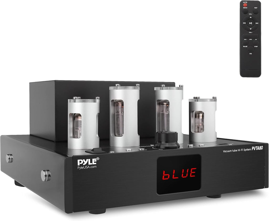 Pyle Bluetooth Tube Amplifier Receiver - 500W Home Theater Audio Desktop Stereo Vacuum Tube Hi-Fi Power Amplifier Receiver w/ 4 Vacuum Tubes, USB Reader, CD/DVD Input, Subwoofer Output