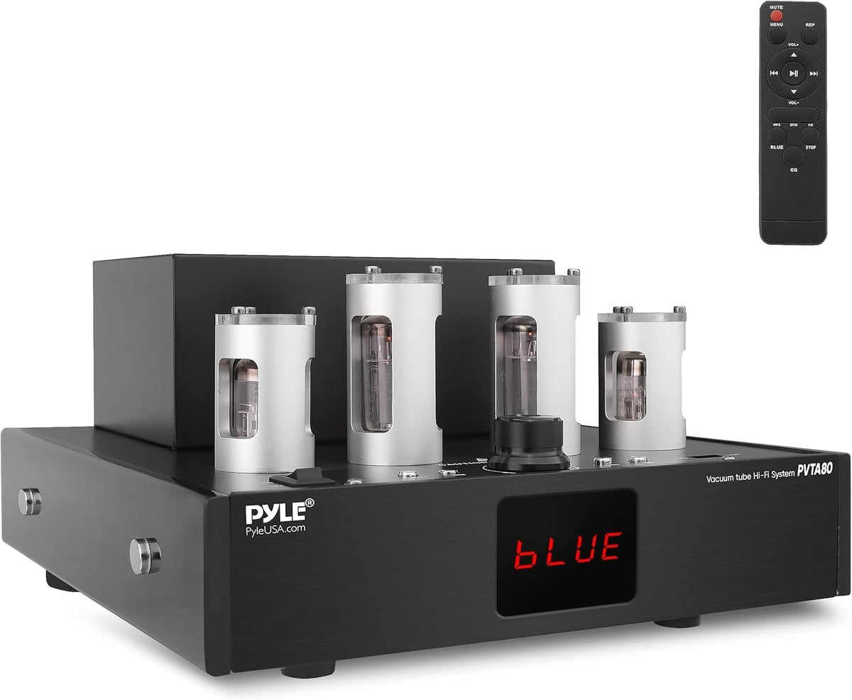 Pyle Bluetooth Tube Amplifier Receiver - 500W Home Theater Audio Desktop Stereo Vacuum Tube Hi-Fi Power Amplifier Receiver w/ 4 Vacuum Tubes, USB Reader, CD/DVD Input, Subwoofer Output