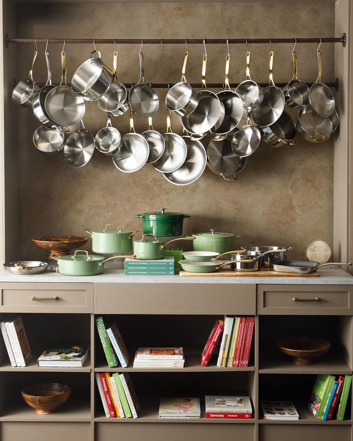 Martha Stewart Castelle 10 Piece 18/8 Durable Stainless Steel Induction Safe Pots and Pans Non-Toxic Kitchen Cookware Set - Gold Handles - Dishwasher Safe