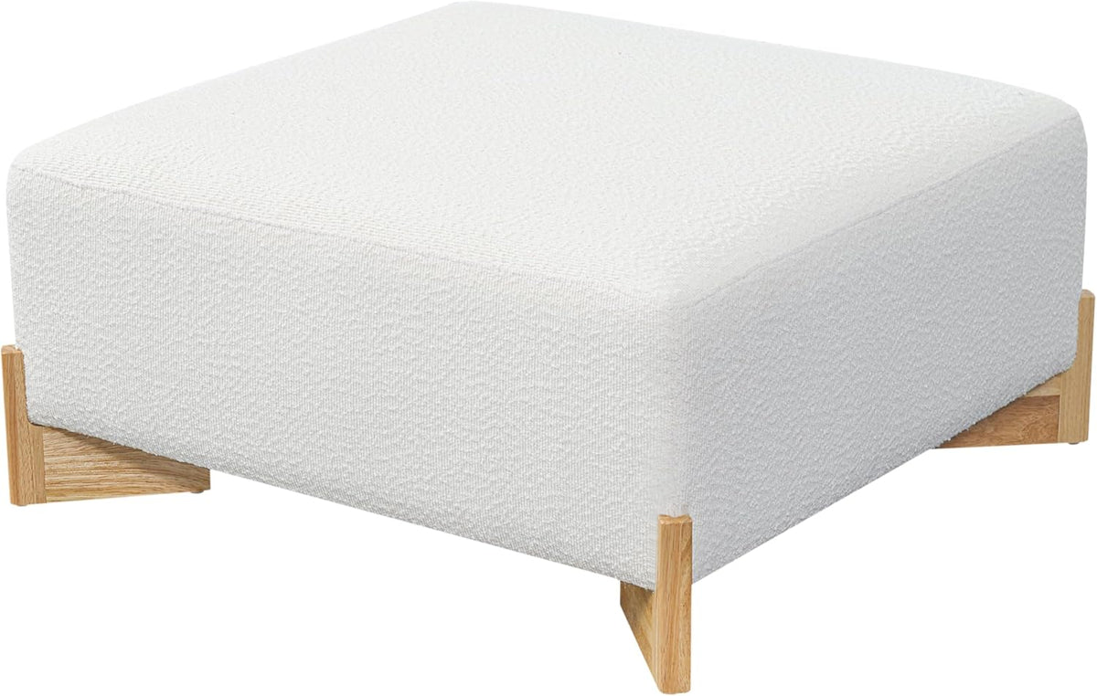 PU Leather Large Square Ottoman with Solid Wooden Legs, 30.5" Faux Leather Coffee Table for Living Room, Ivory