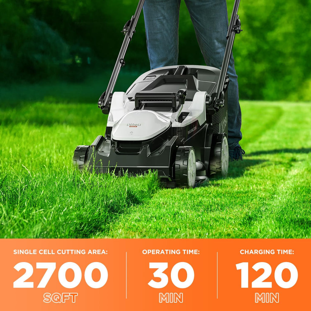 Litheli 16.5" Electric Lawn Mower Cordless, Brushless Lawnmower with 6-Height Adjust and 2 x 4.0Ah Batteries, for Garden and Yards