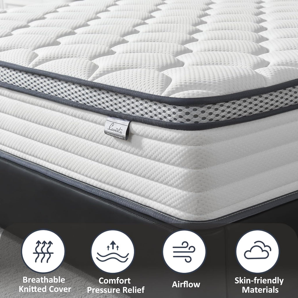 12 Inch Queen Mattress in a Box, Medium Firm Hybrid Mattress with Pocket Springs and Comfort Foam- Edge Support, Motion Isolation & Pressure Relief