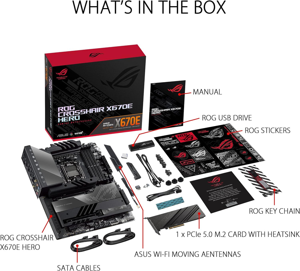 ASUS ROG Crosshair X670E Hero AMD X670 AM5 Ryzen™ Desktop 9000 8000 & 7000 ATX Motherboard, 18 + 2 Power Stages,PCIe® 5.0, DDR5, 5X M.2 Slots, USB 3.2 Gen 2x2 with Quick Charge 4+, USB4®, Wi-Fi 6E