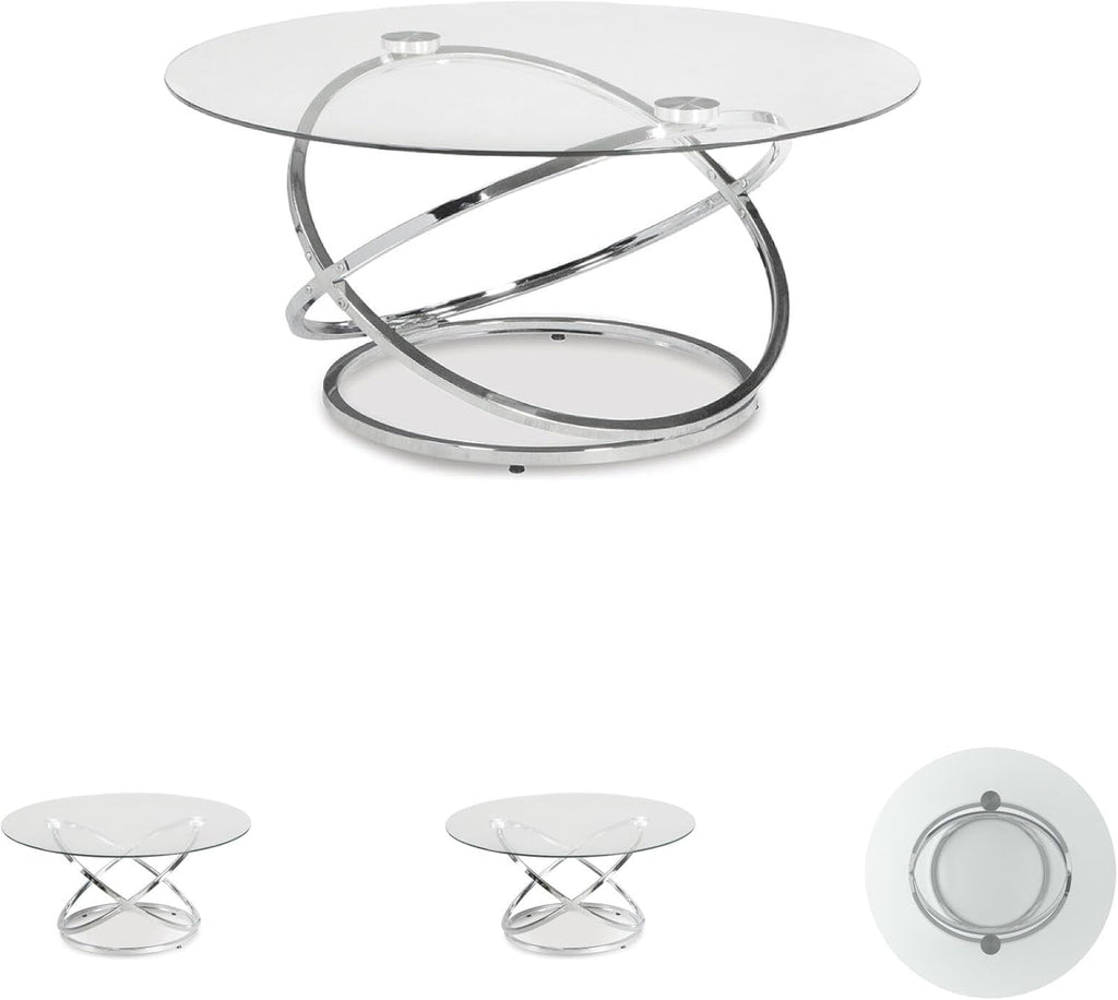 Signature Design by Ashley Hollynyx Contemporary Round 3-Piece Occasional Table Set, Includes Coffee Table and 2 End Tables, Chrome