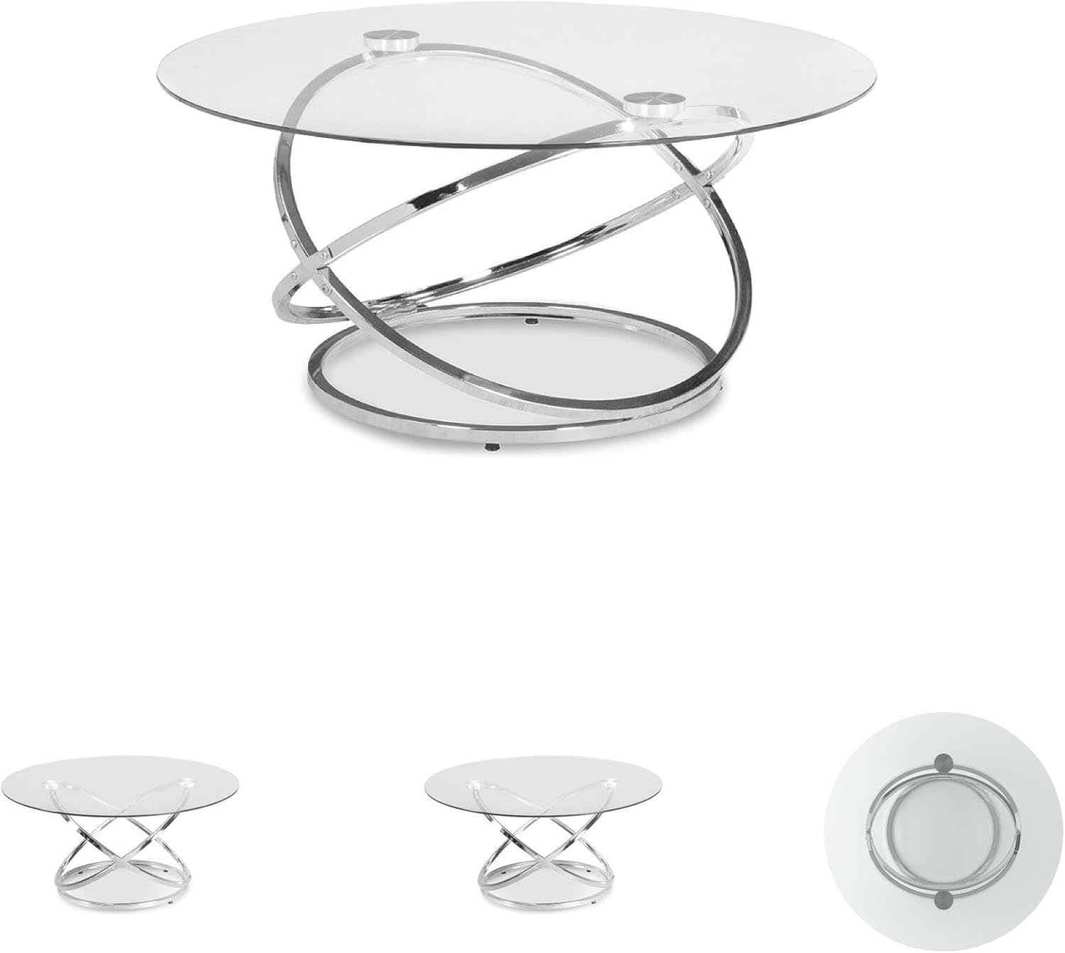 Signature Design by Ashley Hollynyx Contemporary Round 3-Piece Occasional Table Set, Includes Coffee Table and 2 End Tables, Chrome