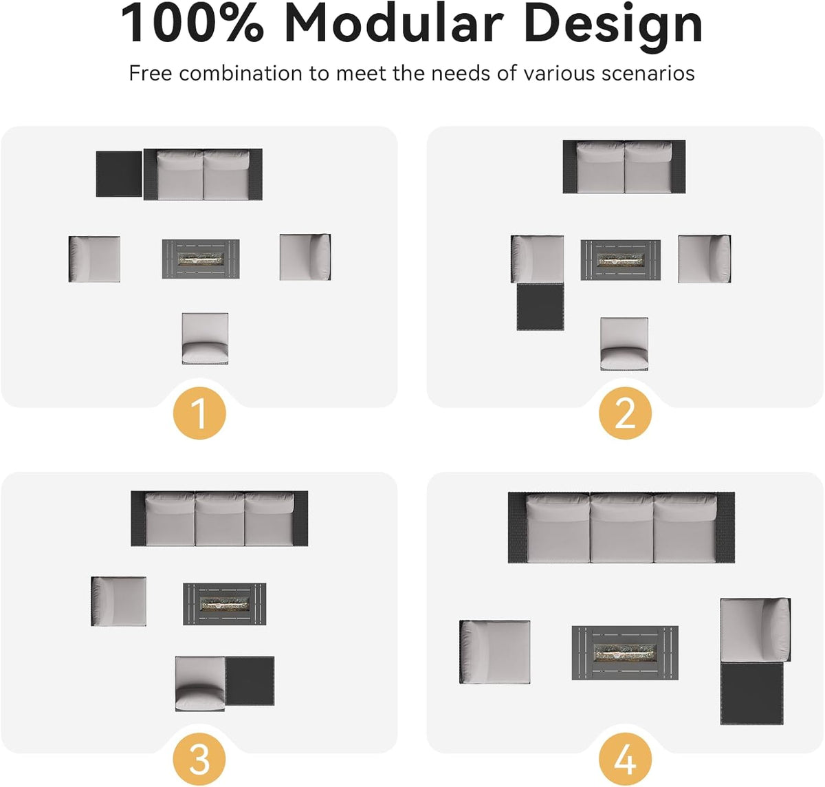 Aoxun Outdoor Patio Furniture Set with 44'' Fire Pit Table, 7 Pcs Outdoor Sectional with 4in Thicken Cushion, Widen Armrests Wicker for Backyard, Grey