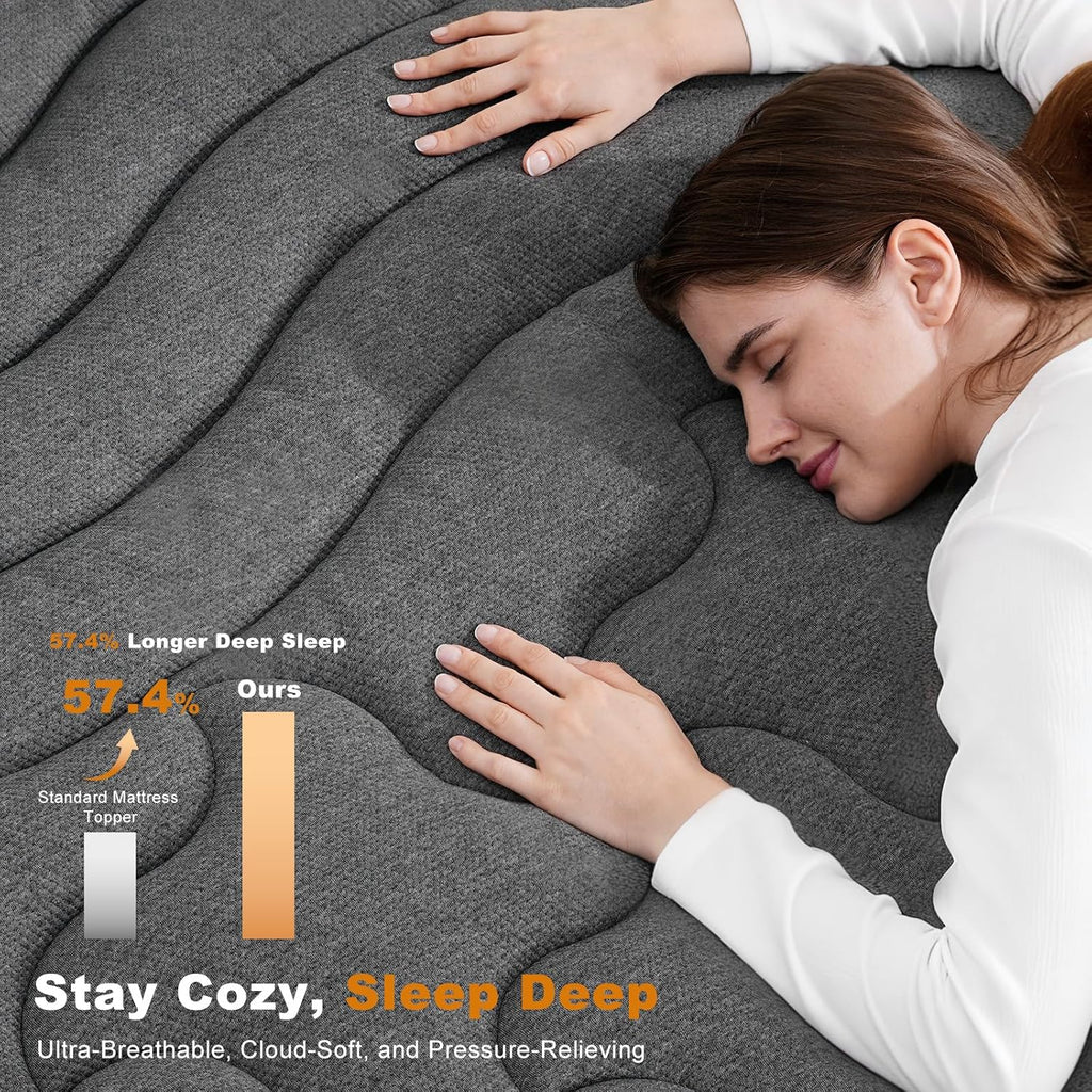 HOMRELEXA Dual Layer 4 Inch Bamboo Memory Foam Mattress Topper Queen Size, 2 Inch Thick Soft Quilted Pillow Top Cover Plus 2 Inch Charcoal Gel Memory Foam Mattress Pad for Back Pain Relief