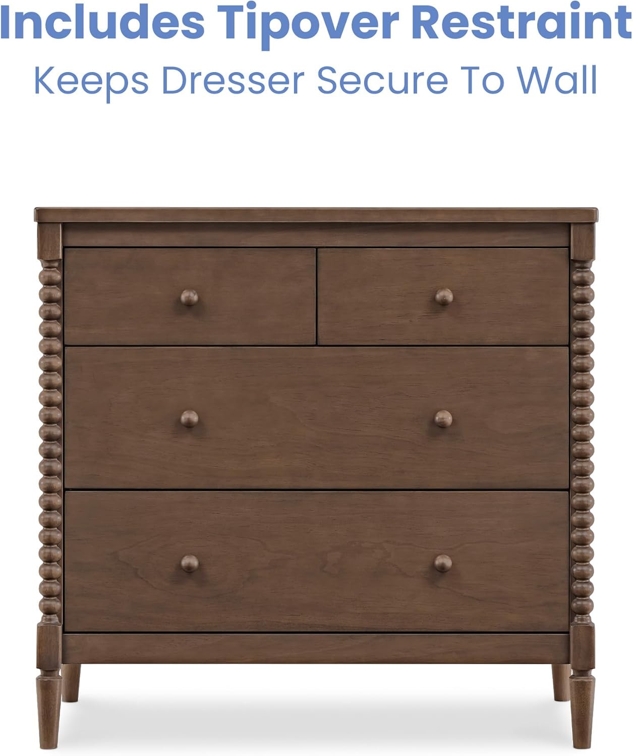 Delta Children Saint 4 Drawer Dresser with Changing Top and Interlocking Drawers, Teak Brown