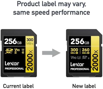 Lexar 256GB Professional 2000x SD Card, UHS-II, C10, U3, V90, Full HD, 8K, Up To 300MB/s Read SDXC Memory Card, for DSLR, Cinema-Quality Video Cameras (LSD2000256G-BNNNU)