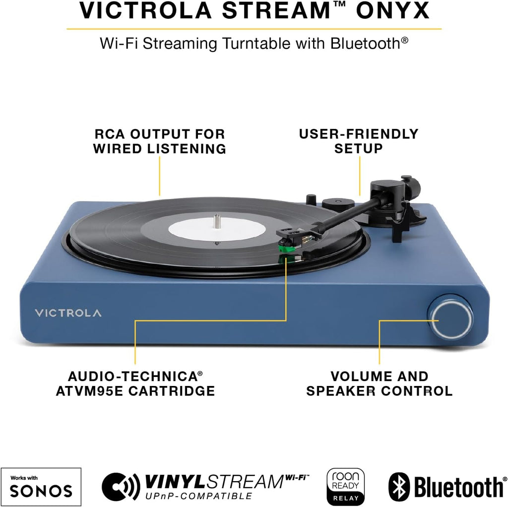 Victrola Stream Onyx - Wi-Fi Streaming 2-Speed Turntable with Bluetooth Output, Works with Sonos, UPnP Wi-Fi Streaming, Roon Ready Relay, Premium Moving Magnet Cartridge and Aluminum Tonearm (White)