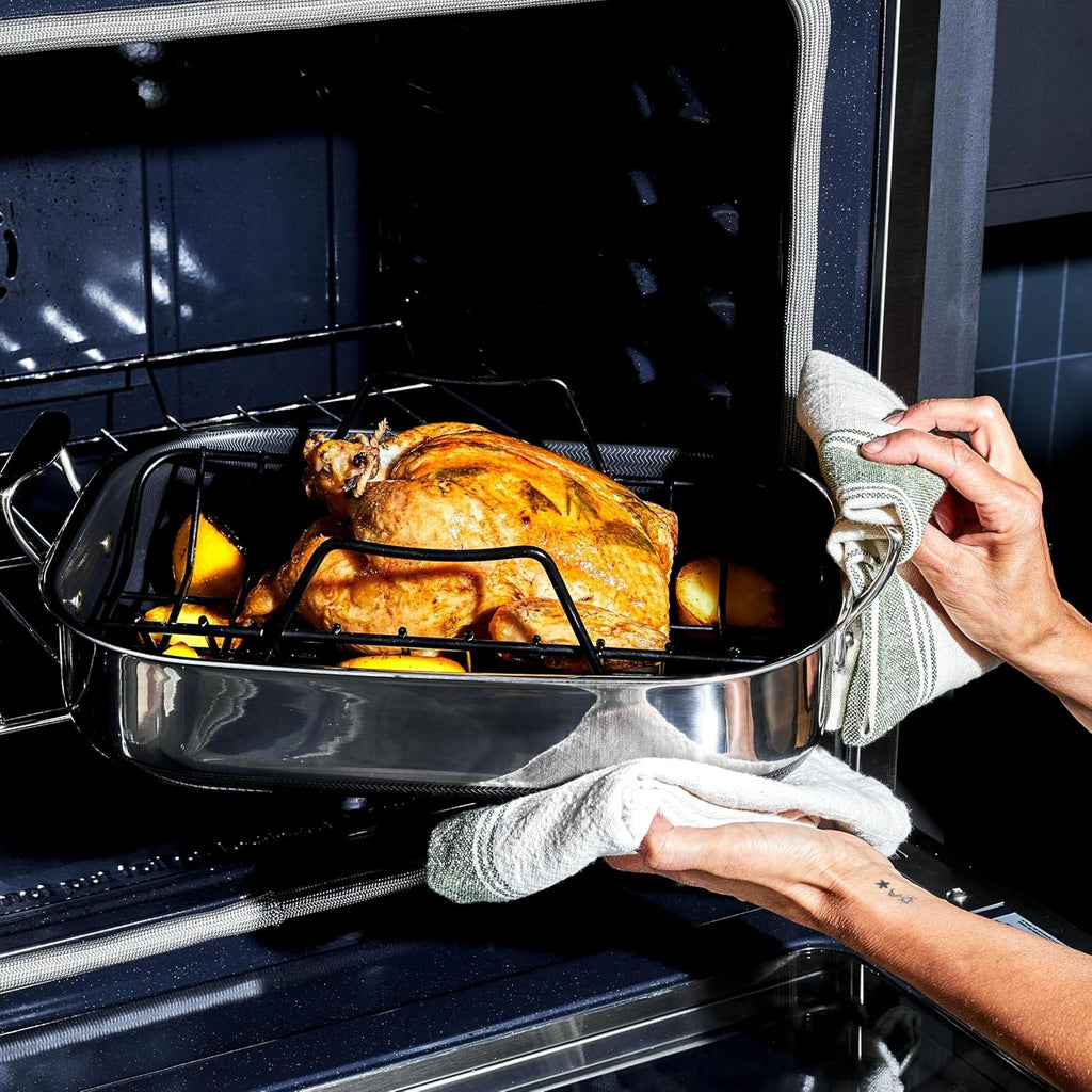 HexClad Hybrid 14 x 10 Inch Rectangular Nonstick Roasting Pan with Rack, Dishwasher-Friendly, Oven-Safe Up to 900°F, Compatible with All Cooktops