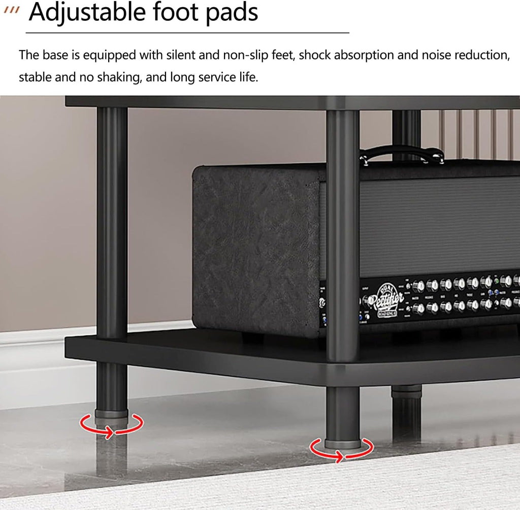 4 Tier AV Media Stand, Audio Rack Tower Adjustable Height, TV Game Console Equipment Shelf, CD Record Player Stereo Component Rack Cabinet for Home Theater Studio (Black)